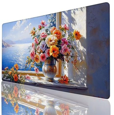Alfombrilla Ratón XXL 800x400x3mm Antepecho Alfombrilla Escritorio Grande, Mousepad Flor con Bordes Cosidos, Desk Pad Impermeable y Antideslizante para Oficio Mesa Gaming Protector Escritorio GYL-965