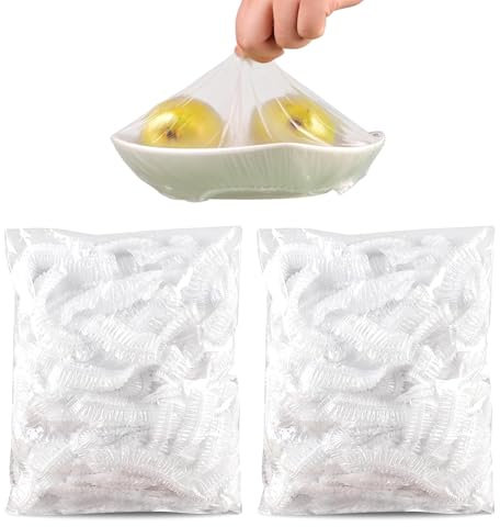 Lot de 200 films alimentaires de qualité alimentaire, avec bande élastique, couvercles élastiques pour bols, couvercles pour aliments, convient pour le stockage des aliments, bonnet de douche jetable