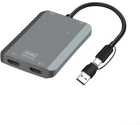 ReachMall Adaptateur multiport, répartiteur 4 en 1 pour deux moniteurs 4K USB C PD 100 W, rallonge USB C pour ordinateur portable vers double adaptateur HD-MI (gris)