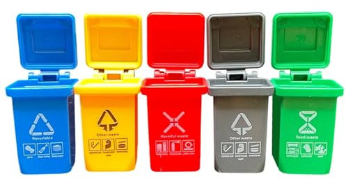 NASSMOSSE 5PCS/Set Mini Garbage Can 1x1.6 Inch Assorted Color Sorting Game Toy Garbage Cans Interacive Learning Toy Trash Cans Safety Mini Recycling Bin for Children Gifts