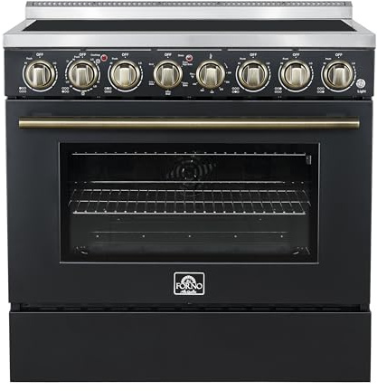Forno Paolo 36 Inch Black Freestanding Electric Range, Stainless Steel, 5.44 cu.ft., True Convection