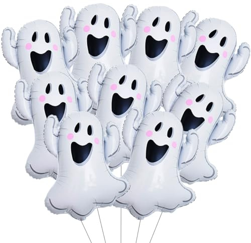 9 Stück Halloween Luftballons Weiße Geisterballons Halloween Folienballon für Geister Geburtstag Motto Party Dekorationen Kit
