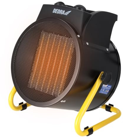 DEDRA Elektroheizer PTC 5,0 kW, 400 V, rund, schwarz, Heizfläche 50 m²mit keramischem Heizelement, für gut isolierte Räume, Thermostat, Überhitzungsschutz, drei Betriebsarten