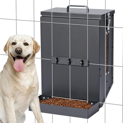 Hanging Cage Automatic Dog Feeder Large Breed,12L Dog Food Dispenser with Large Feeding Mouth Kennel-Gravity Pet Cage Feeder Galvanized Steel for Dog Rabbit,Chicken,Pet,Ferret,Chinchilla
