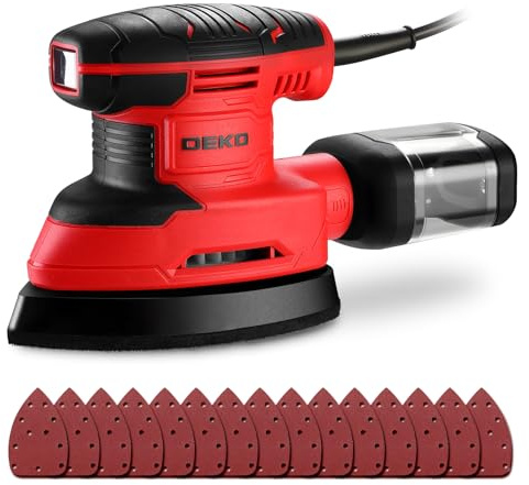 Detail Sander Electric: DEKOPRO 180W Mouse Sander Corded Sanders Hand Tool 13000 RPM with Dust Collector, 15pcs Sandpaper