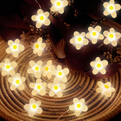 GoldRock 3M 30 LED Gänseblümchen Lichterkette Blumen Frühlingsdeko,Gänseblümchen Deko Lichterkette Innen Außen,Blüten Lichterketten Frühling,Blumen Led Kette für Kinderzimmer Tisch Geburtstag Hochzeit