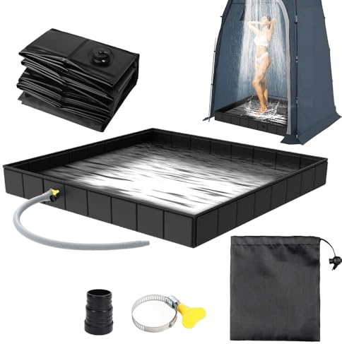 SKIKHN Pliable Base de Douche,104x104x13cm Bac de Douche Portable,Bases de Douches de Camping avec Tuyau de Vidange Amovible,Plateau de Douches Bases d'auvent,pour Camping Tente,Car, Extérieur