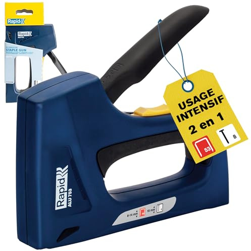 Rapid Handtacker ALU753 aus Aluminium für Typ 53 Klammern & Typ 8 Nägel | Für Holz & Stoffe; Typ 53 (6-14 mm); Typ 8 (15 mm); robustes Aluminiumgehäuse; 2-Stufen-Schlagkraftregelung; rückschlagfrei
