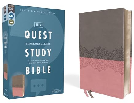 NIV, Quest Study Bible, Leathersoft, Gray/Pink, Comfort Print: The Only Q and A Study Bible
