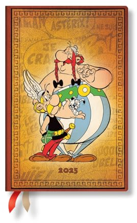 Asterix & Obelix (The Adventures of Asterix) Mini 12-month Horizontal Hardback Dayplanner 2025 (Elastic Band Closure): tydzień na dwóch stronach, zamykany na gumkę, papier 100 gsm