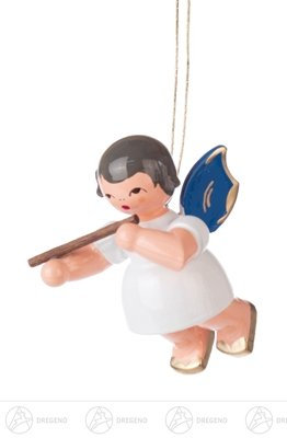 Rudolphs Schatzkiste Baumschmuck Behang Engel mit Querflöte, Blaue Flügel Breite x Höhe x Tiefe 3,5 cmx5 cmx3 cm NEU Erzgebirge Christbaumschmuck Baumbehang