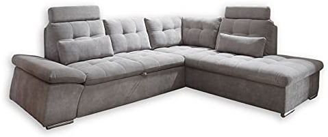 Stella Trading NALO Ecksofa mit Schlaffunktion, Stoffbezug Schlamm - Ausziehbare Eckcouch mit verstellbarer Armlehne - 260 x 103 x 219 cm (B/H/T)