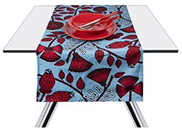 Excelsa Afrika Foglie Tischläufer, Baumwolle, Grün und Rot, 45 x 140 cm