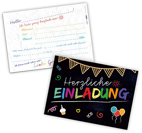 itenga 12 x Postkarte Einladung Tafel Geburtstag Schulanfang Kindergarten Kinder Party DIN A6 quer