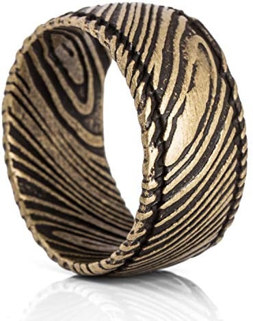 Akitsune Orbis Ring | Damaskus Stahl Ring Frauen Herren Edelstahl Damaszener - Messing - US 8