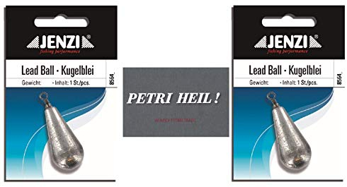 .Jenzi Set: 2 Packungen Birnenblei, 100 Gramm, 2 x 1 Stück,mit Wirbel/Öse .+ gratis Petri Heil! Aufkleber