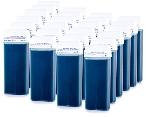 Sunzze Wachspatronen Set mit Warmwachspatronen zur Haarentfernung mit je 100ml Wachspatronen, Roll-On Wachs zur Epilation mit Vliesstreifen. (Wachspatrone Azulen, 24 Stück)