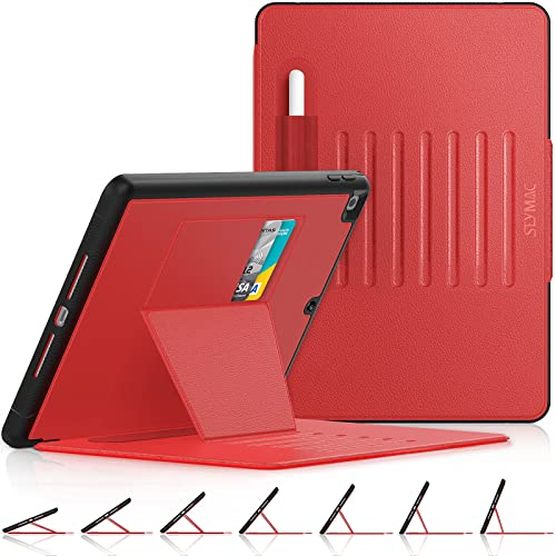 SEYMAC stock Case for iPad 9th/8th/7th Generation 10.2'', [Strong Magnetic] Auto Sleep/Wake Drop Proof Cover with [Multi-angle Stand] Pencil Holder, Card Slot for iPad 10.2 Inch 2021/2020/2019, Red