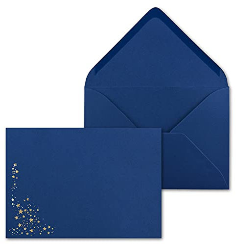 25x Weihnachts-Briefumschläge - DIN C5 - mit Gold-Metallic geprägtem Sternenregen, festlich matter Umschlag in dunkelblau - Nassklebung, 110 g/m² - 154 x 220 mm - Marke: GUSTAV NEUSER