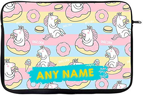 Personalised Funny Unicorn Pattern ANY NAME Laptop Sleeve, Laptop Organiser, Laptop Case Office use Birthday Gift. (14)