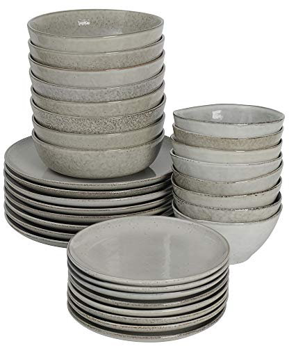 ProCook Oslo Coue Reactive Grey Stoneware Dinner Set Stylish Dishwasher, Oven & Microwave Safe Modern Dinnerware - 32 Piece, 15.5/20/28 cm