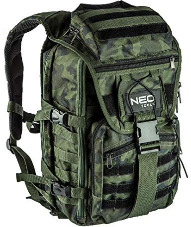 NEO TOOLS NEO Werkzeugrucksack Überlebensrucksack CAMO (leer) | Für Profi-Handwerker, Camouflage-Optik, 100% Nylon 600D, Regulierbarer Schultergurte mit Polsterung, 1 Henkel, 4 Außentaschen