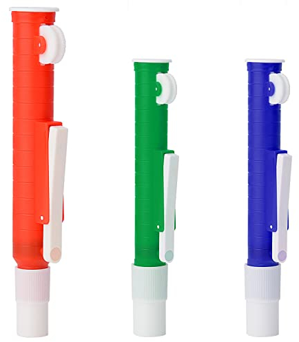 stonylab Pipettenpumpe, 3 Farbcodiert Pipettenpumpenset Pipette Zuhälter Pipettenfilter Pipette Pumpe für die Laborforschung 2 ml Blau, 10 ml Grün, 25 ml Rot