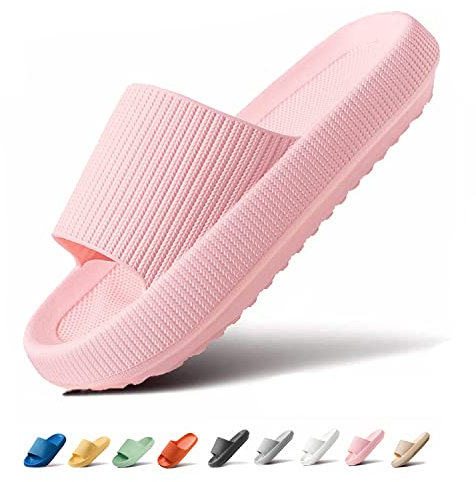Sumvov Cozislides Original Damen Super Weich Rutschfest Badeschlappen Schlappen Damen Herren Cozy Slides Original Hausschuhe Damen(Rosa,42/43)