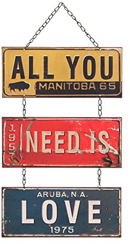 NIKKY HOME All You Need is Love Metal Antique Wall Art Hanging Sign Plaque 70s Room Decor 12 x 19 Inches