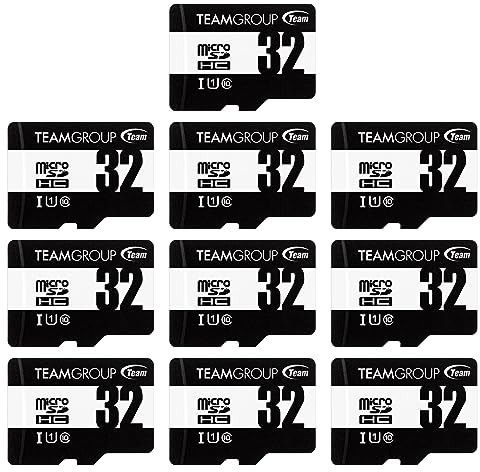 TEAMGROUP Micro 32GB x 10 Pack UHS-I U1 Class 10 SDHC SDXC Read Speed up to 100MB/s High Speed Flash Meomry Card with Adapter for Camera, Surveillance, Full HD Shooting TUSDH32GCL10U66