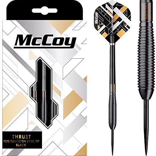 McCoy Darts D6073 Thrust Black | Premium 90% Wolfram Steel Tip Darts Set | 27g