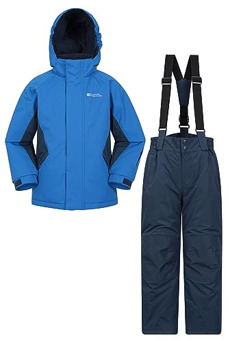 Mountain Warehouse Kids Ski Jacket & Trousers Set - Snowproof Ski Outfit, Front Pockets, Fleece Lined Skiwear, Integrated Snowskirt - Best for Winter Snowboarding Blue (01) Teen Size 13 Years