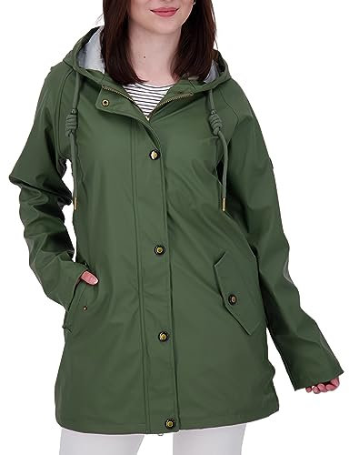 Damen Friesennerz Regenmantel Regenjacke mit Kapuze Gefüttert Wasserdicht Wetterfest Windbreaker Übergangsjacke #ankerglutnebel