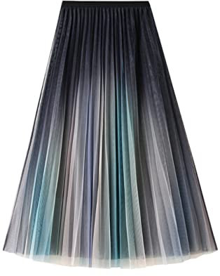 Dninmim Damen Hohe Taille Plissee Gradient Mesh A-Linie Rock Sommer Bunt Langer Tüll Rock, rose, Einheitsgröße