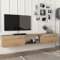 [en.casa] Mesa TV Flotante Mueble de Salón Suspendido con 3 Compartimientos con 2 Puertas Abatibles Aglomerado 180 x 31 x 30 cm - Roble