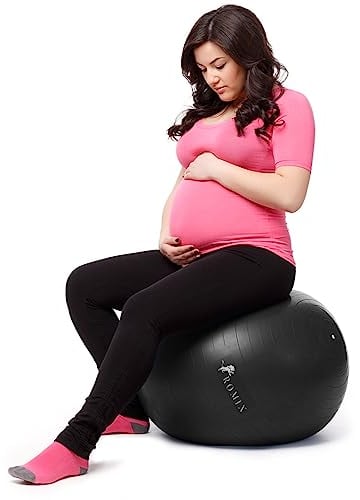 ROMIX Schwangerschaftsball, 55 cm, 65 cm, 75 cm, Anti-Burst, extra Dicker Gymnastikball mit Pumpe, Fitness Swiss Gym Yoga-Ball für Wehenstabilität, Pilates, Gleichgewicht, Geburtsball - Schwarz