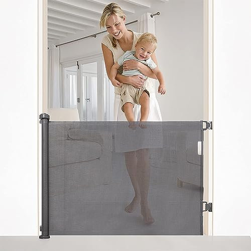 Retractable Baby Gate, Extra Wide Baby Safety Gate, Mesh Safety Retractable Gate for Stairways/Hallways/Indoor/Outdoor (150cm Wide)