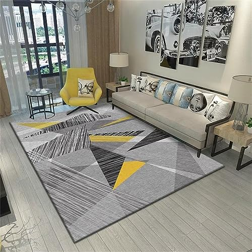 Webteppich Area Rug Grau gelb geometrisches Muster Linie Dekoration ohne Verformung Teppich Auslegware 75 x 190 cm