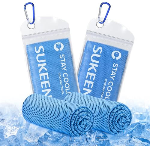 Sukeen Fitness Kühlhandtuch 2 Stück (101.6x30.5 cm) - Cool Towel, Eis-Handtuch für Gym, Golf, Yoga, Sport, Camping - Kühlendes Tuch für Hals