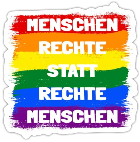 Spreadshirt Menschenrechte Statt Rechte Menschen Regenbogen Sticker, max. 10 x 10 cm, 10 x 10 cm, Mattweiß