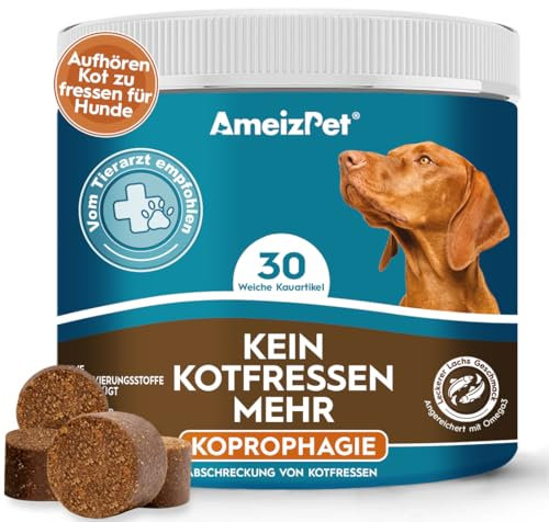 AmeizPet Kotfresser Drops Für Hunde, KOT Fressen Hund Verdauungsenzyme, Koprophagie Gegen Kotfressen Hund, 30 Hunde Leckerlis Lachsgeschmack, 67.5g (2.3 Oz)