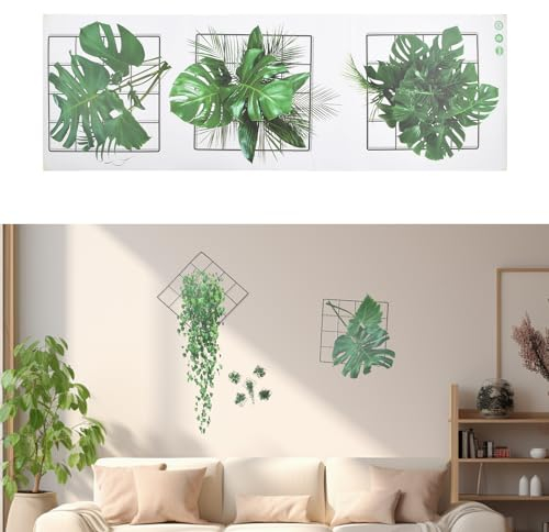 3D Grüne Pflanzen Wandtattoos - Dekorative Wandsticker mit Efeu Blättern, Vinyl Wandaufkleber für Küche, Schlafzimmer und Wohnzimmer - Naturnahes Wanddekoration