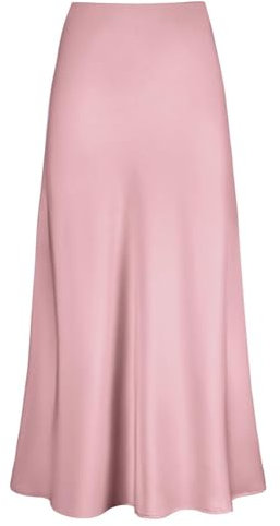 seiveini Jupe Longue Femme Chic Elegant Jupes Satin Taille Haute Maxi-Jupe Plissée Printemps Été A Rose XL