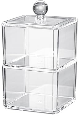 ieron Transparenter Acryl-Wattestäbchenhalter mit Deckel, Make-up-Organizer, Aufbewahrungsbox für Wattestäbchen, Pads und Kosmetik-Zubehör