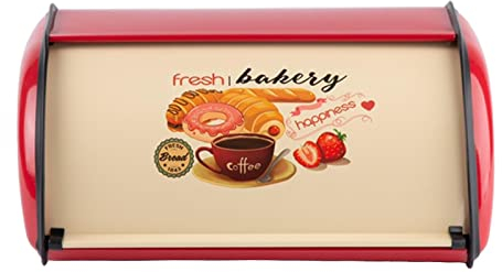 Adoorniequea Panera esquinera para encimera, contenedor de pan de metal, color rojo