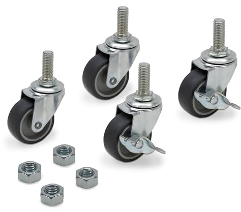 Waytex 37451 Set mit 4 Rollen für Koffer und Netzwerkschrank, davon 2 Rollen mit Bremse, Befestigung 1 zentraler Punkt, bis 200 kg, Durchmesser 50 mm, Gesamthöhe 60 mm