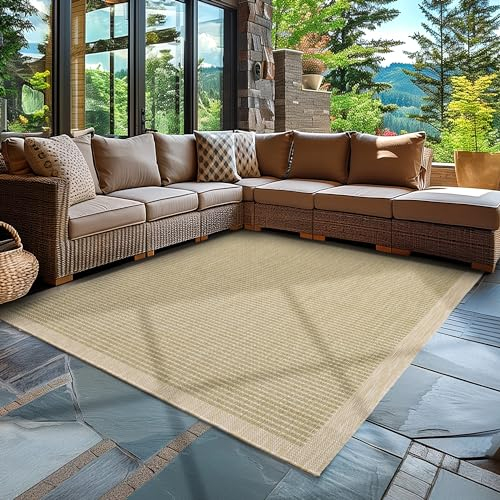 Carpettex In & Outdoor Teppich Wetterfest 280 x 370 cm Grün - Sisal Optik Balkon Teppich Waschbar, Wasserfest und Flachgewebe - Ideal als Teppich für Küche, Terrasse, Garten und Camping