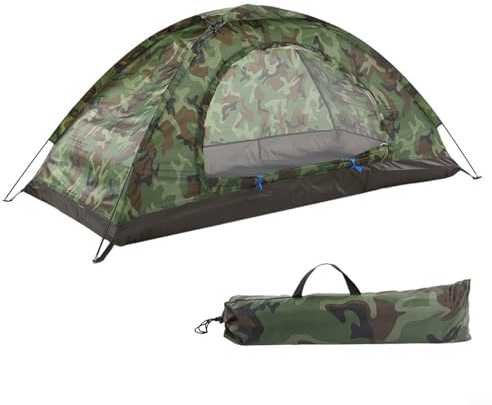 Campingzelt, wasserdicht, 1 Person, Outdoor-Camouflage-Zelt, tragbar, schnell aufzubauen, Netz-Dachzelt mit Tragetasche, 200 x 100 x 110 cm, für Trekking, Familien, Rucksackreisen