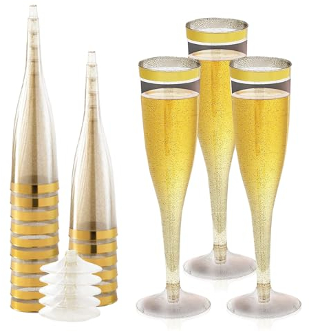 Zfseyuh 20 Pièces Flûtes à Champagne,D'or Champagne en Plastique,Reutilisable Verres à Champagne,135ml Convient pour les Mariages,Anniversaires,Bals de Fin D'année,Fêtes