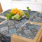 ABAKUHAUS marokkanisch Tischläufer & 4 Stück Tischsets, Ausführliche Blumen Design Kariertes Muster und Antik Kulturelle Inspirationen, Tischdeko-Set, 180 x 40 cm, Grau Weiß